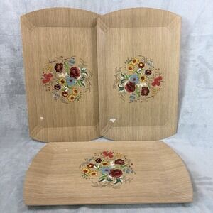 Vintage HASKO Floral Serving Trays Set of 3 Wood Lithographed Cottagecore